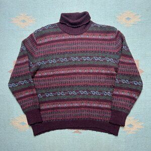 Vintage Eddie Bauer wool alpaca blend sweater turtleneck fair isle womens Medium